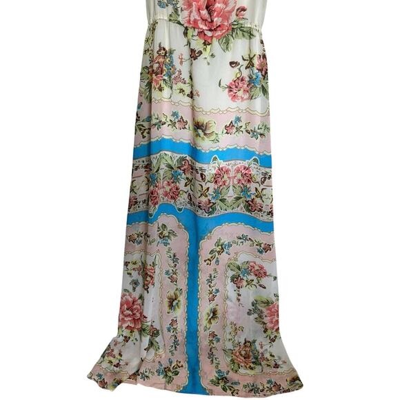 Farm Rio Beige Floral Maxi Dress Spaghetti Straps Racerback Cream Pink Size XS - Picture 4 of 14